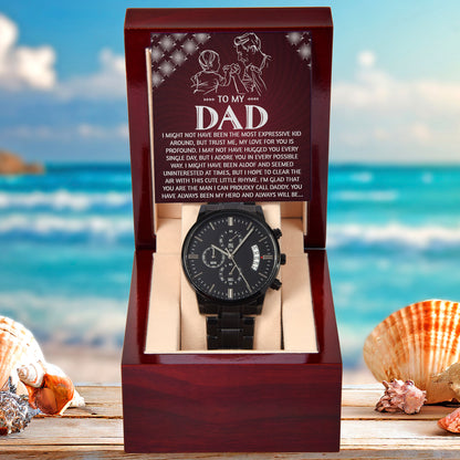 To My Dad Chronograph Watch - Heartfelt Expressive Love Message Card Gift for Dad from Child - Stylish Black Stainless-Steel Timepiece - Father's Day, Birthday, Christmas Keepsake for Dad - Mallard Moon Gift Shop