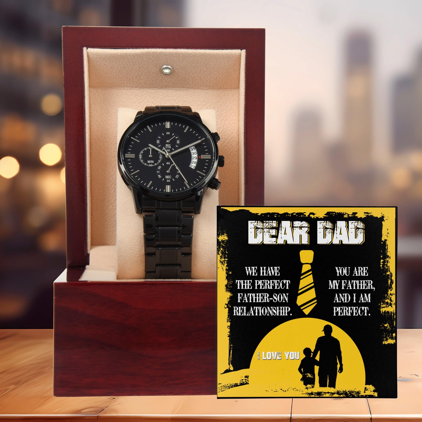 Dear Dad - We Have the Perfect Father Son Relationship Black Chronograph Watch - Mallard Moon Gift Shop