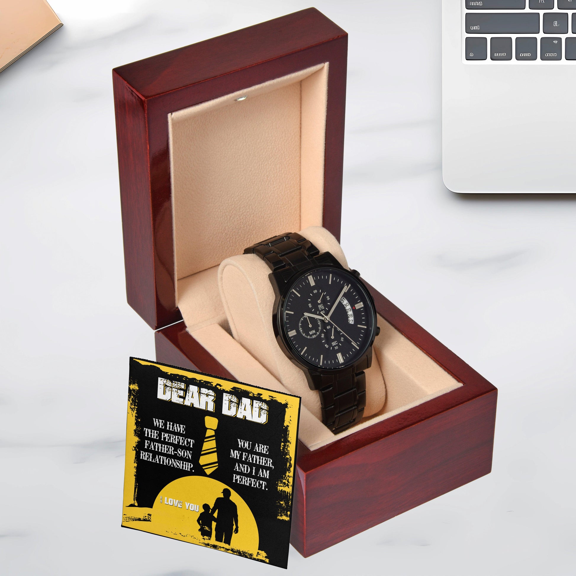 Dear Dad - We Have the Perfect Father Son Relationship Black Chronograph Watch - Mallard Moon Gift Shop