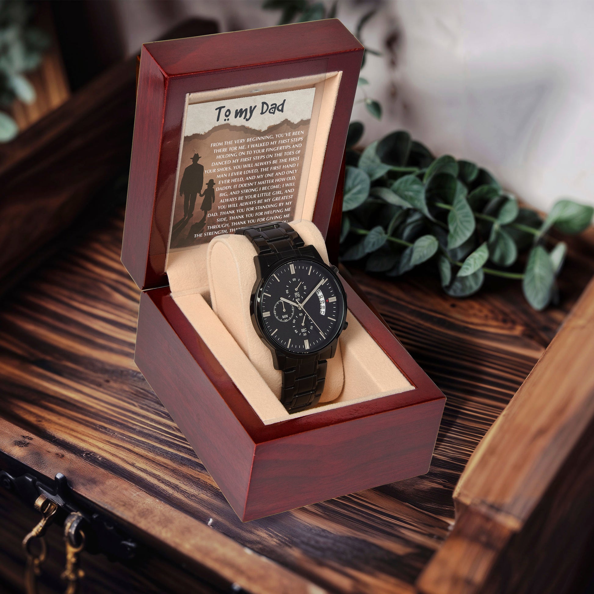 To My Dad - First Love Father Daughter Message Card with Luxury Black Chronograph Watch - Meaningful Father's Day Gift from Daughter - Mallard Moon Gift Shop