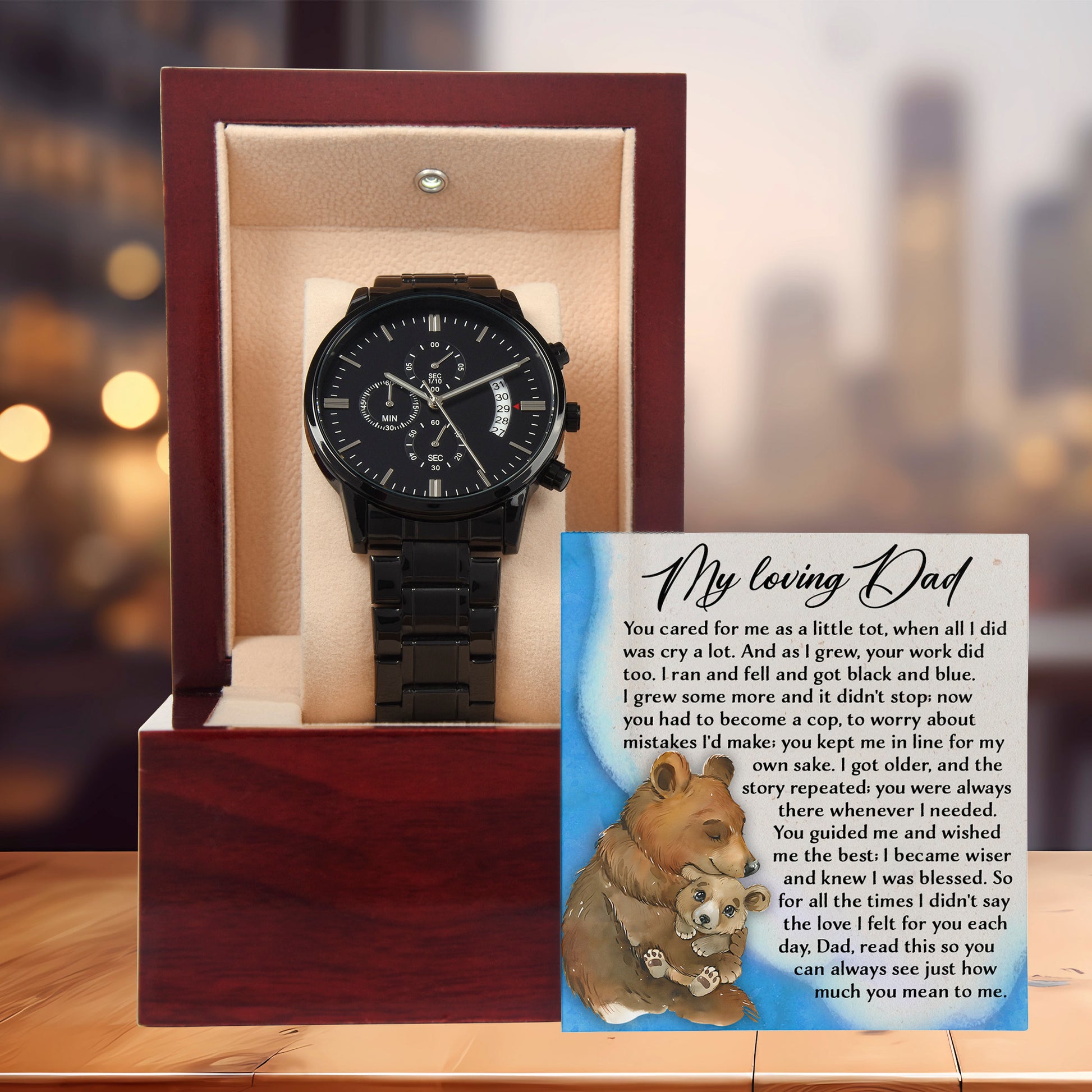 To My Loving Dad Watch Gift | Growing Love Poem Keepsake | Father's Day, Birthday, or Christmas Gift from Daughter or Son | Luxury Black Chronograph Men's Watch with Inspirational Message - Mallard Moon Gift Shop