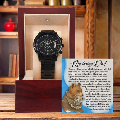 To My Loving Dad Watch Gift | Growing Love Poem Keepsake | Father's Day, Birthday, or Christmas Gift from Daughter or Son | Luxury Black Chronograph Men's Watch with Inspirational Message - Mallard Moon Gift Shop