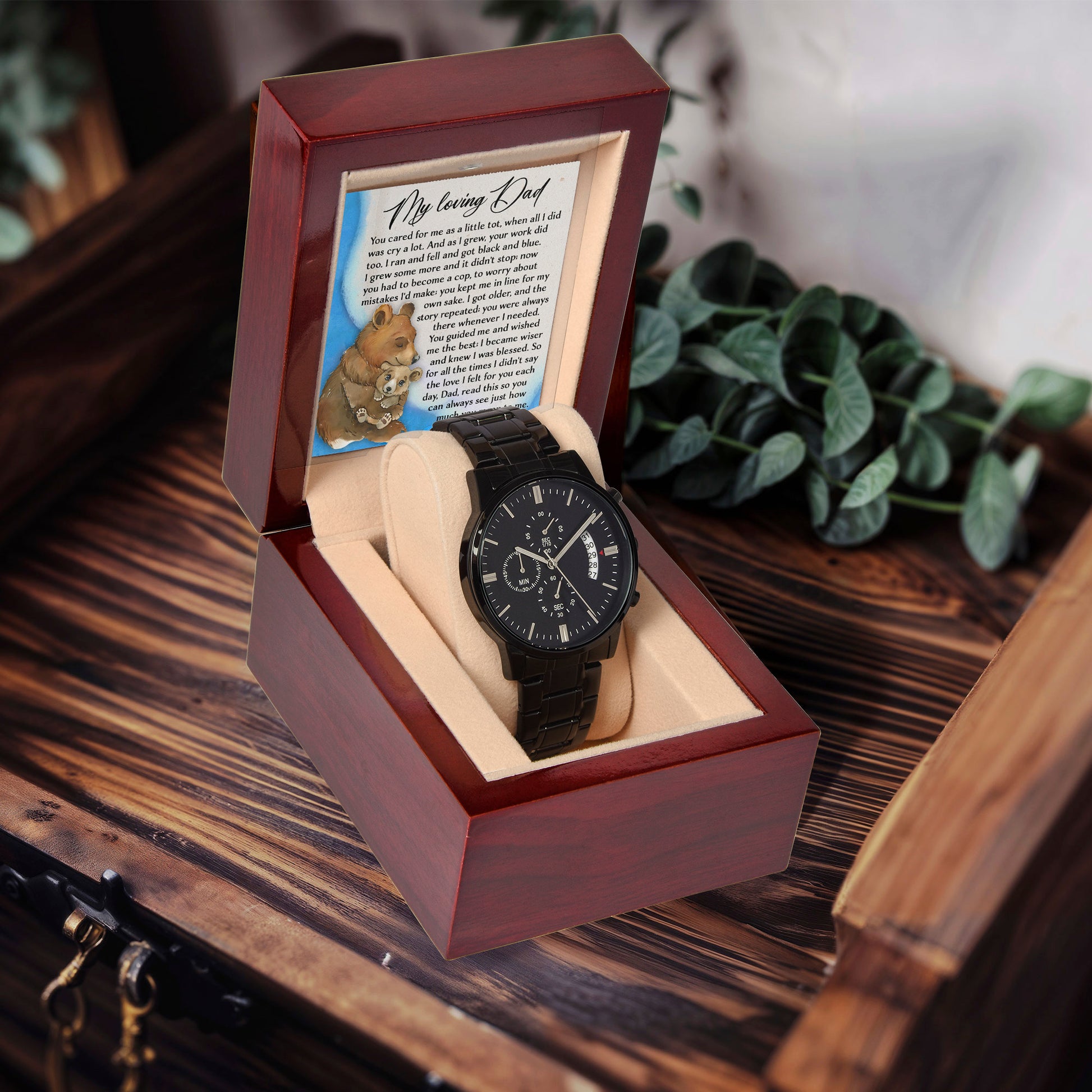 To My Loving Dad Watch Gift | Growing Love Poem Keepsake | Father's Day, Birthday, or Christmas Gift from Daughter or Son | Luxury Black Chronograph Men's Watch with Inspirational Message - Mallard Moon Gift Shop