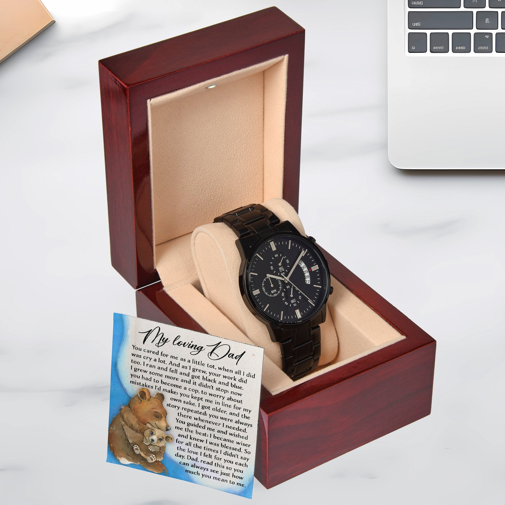 To My Loving Dad Watch Gift | Growing Love Poem Keepsake | Father's Day, Birthday, or Christmas Gift from Daughter or Son | Luxury Black Chronograph Men's Watch with Inspirational Message - Mallard Moon Gift Shop