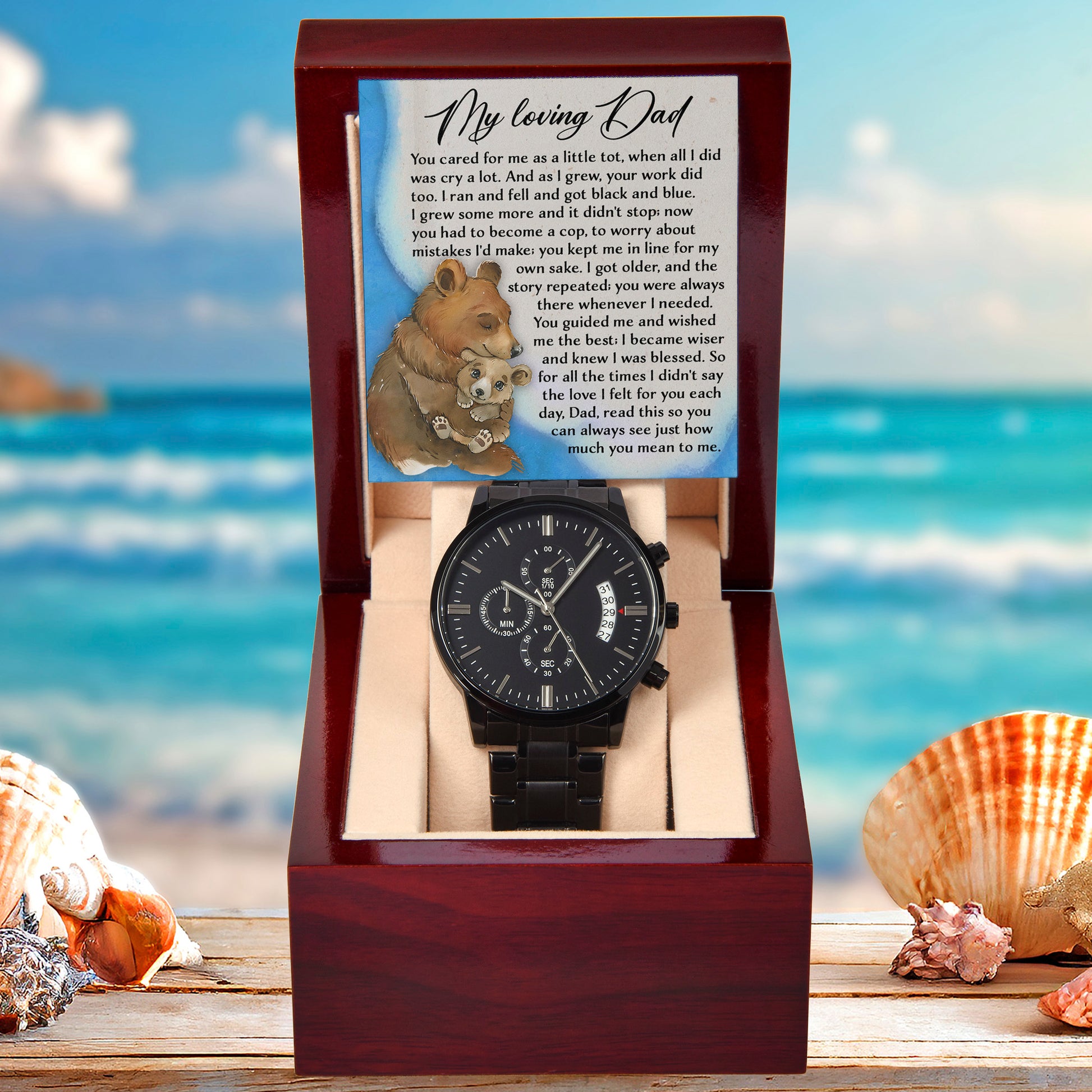 To My Loving Dad Watch Gift | Growing Love Poem Keepsake | Father's Day, Birthday, or Christmas Gift from Daughter or Son | Luxury Black Chronograph Men's Watch with Inspirational Message - Mallard Moon Gift Shop