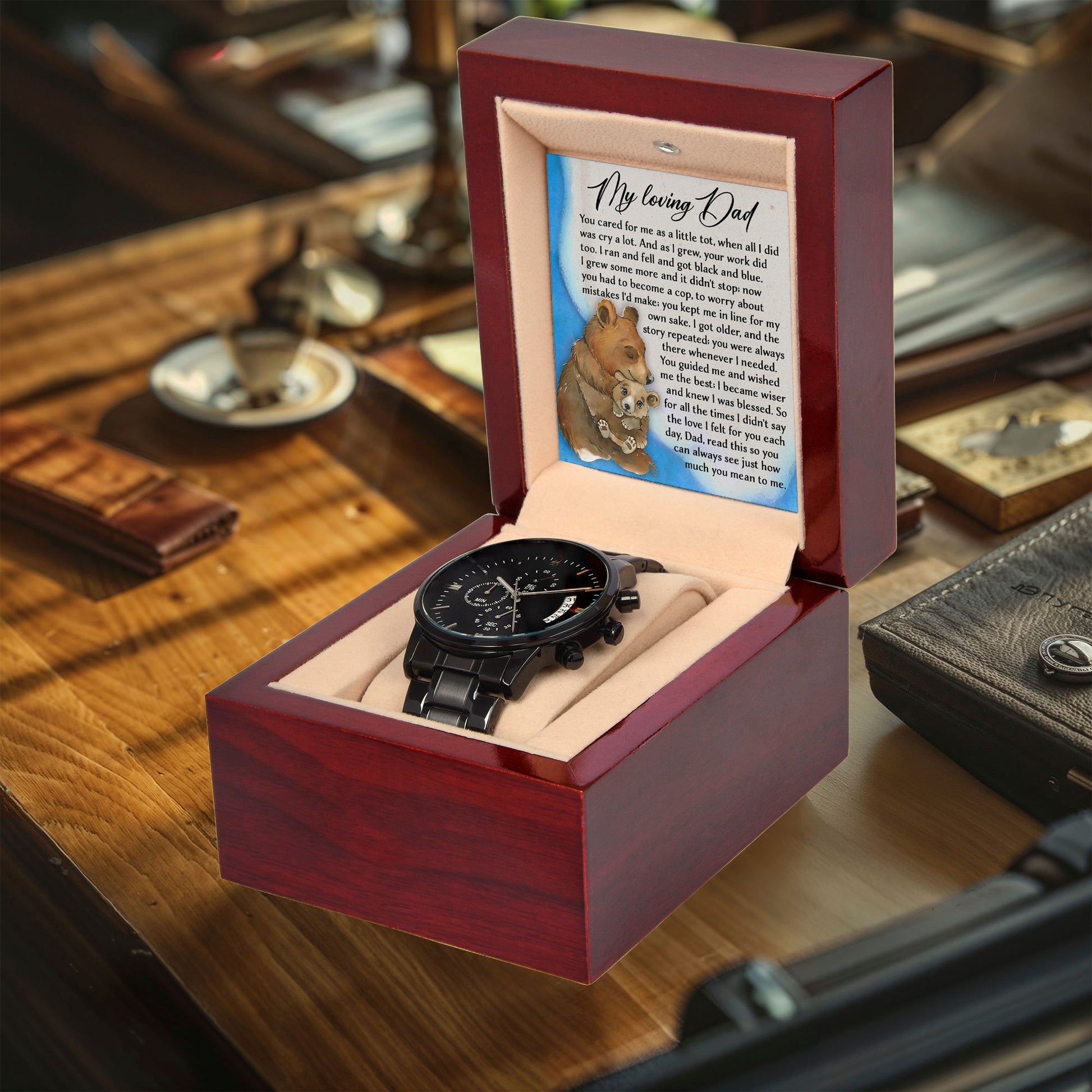 To My Loving Dad Watch Gift | Growing Love Poem Keepsake | Father's Day, Birthday, or Christmas Gift from Daughter or Son | Luxury Black Chronograph Men's Watch with Inspirational Message - Mallard Moon Gift Shop