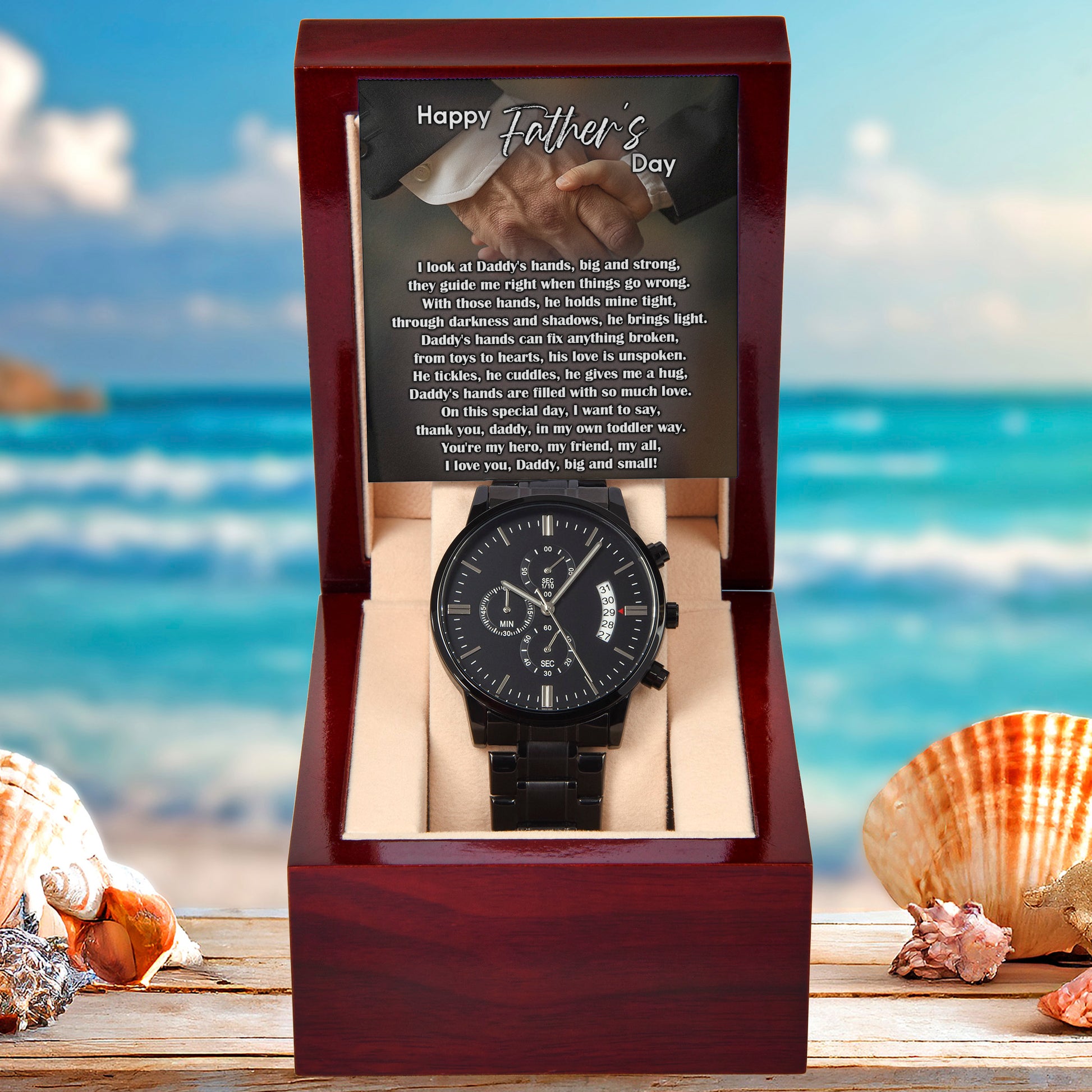 To My Dad Black Chronograph Watch - Daddy's Hands Father's Day Gift from Daughter or Son - Sentimental Watch for Dad - Birthday, Christmas, Appreciation Gift for Father - Mallard Moon Gift Shop