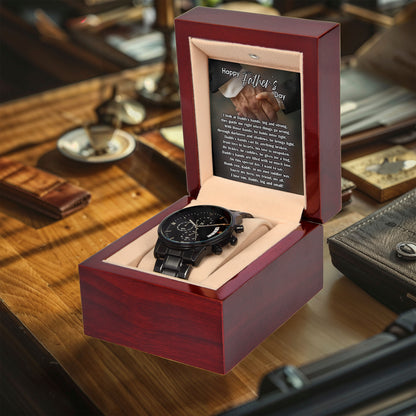 To My Dad Black Chronograph Watch - Daddy's Hands Father's Day Gift from Daughter or Son - Sentimental Watch for Dad - Birthday, Christmas, Appreciation Gift for Father - Mallard Moon Gift Shop