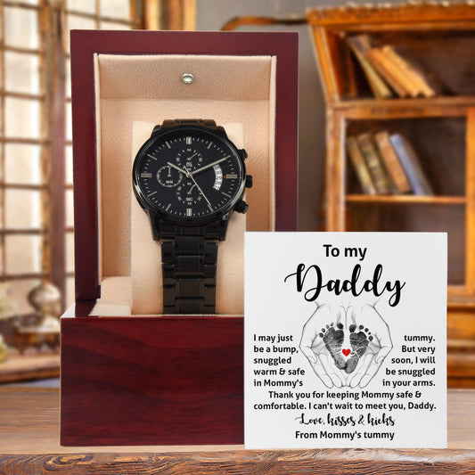 Gift for New Dad from the Baby Bump Black Chronograph Watch - Mallard Moon Gift Shop