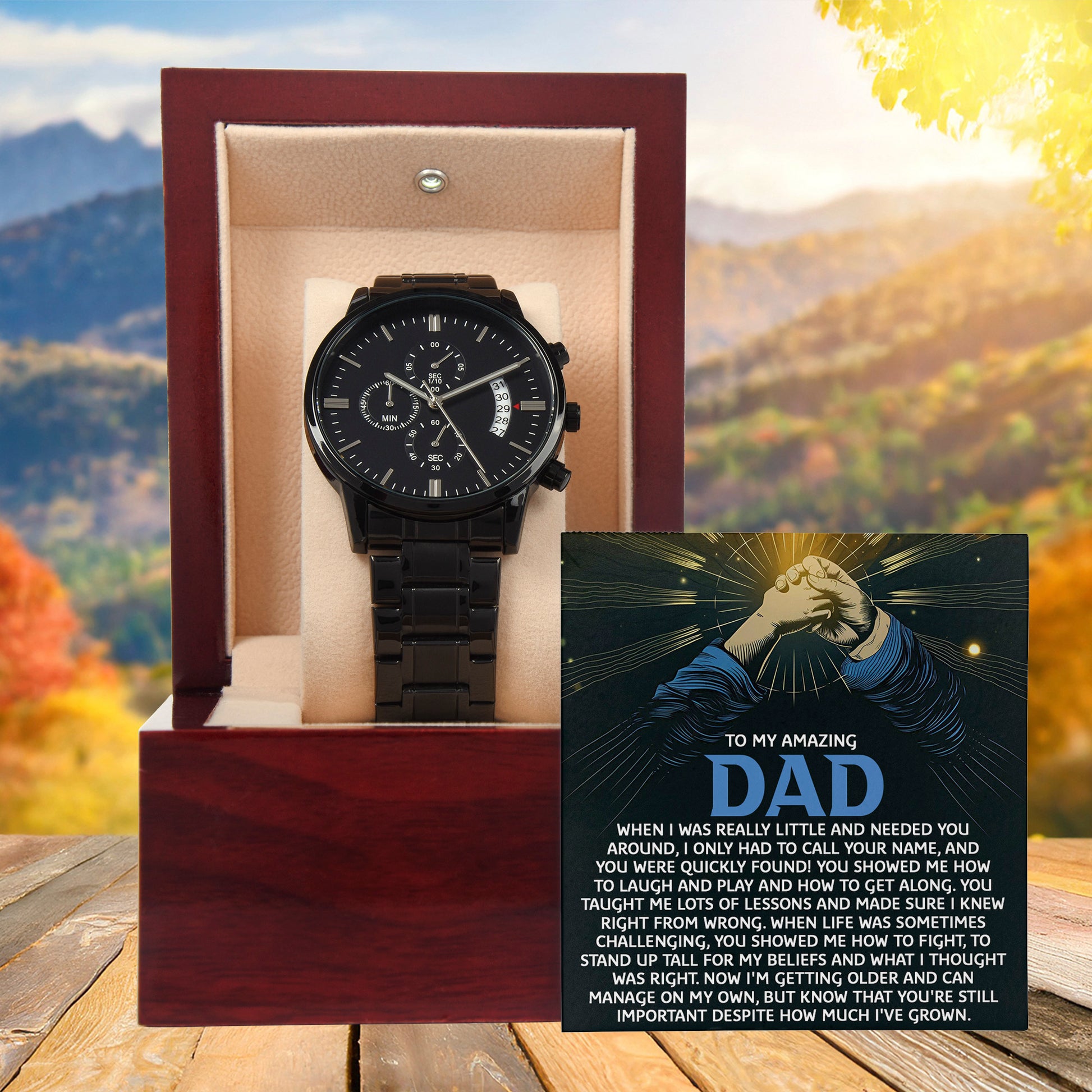 To My Amazing Dad Chronograph Watch Gift | Meaningful Father's Day Watch from Son or Daughter - Timepiece with Heartfelt Message | Unique Birthday or Christmas Gift for Dad - Mallard Moon Gift Shop