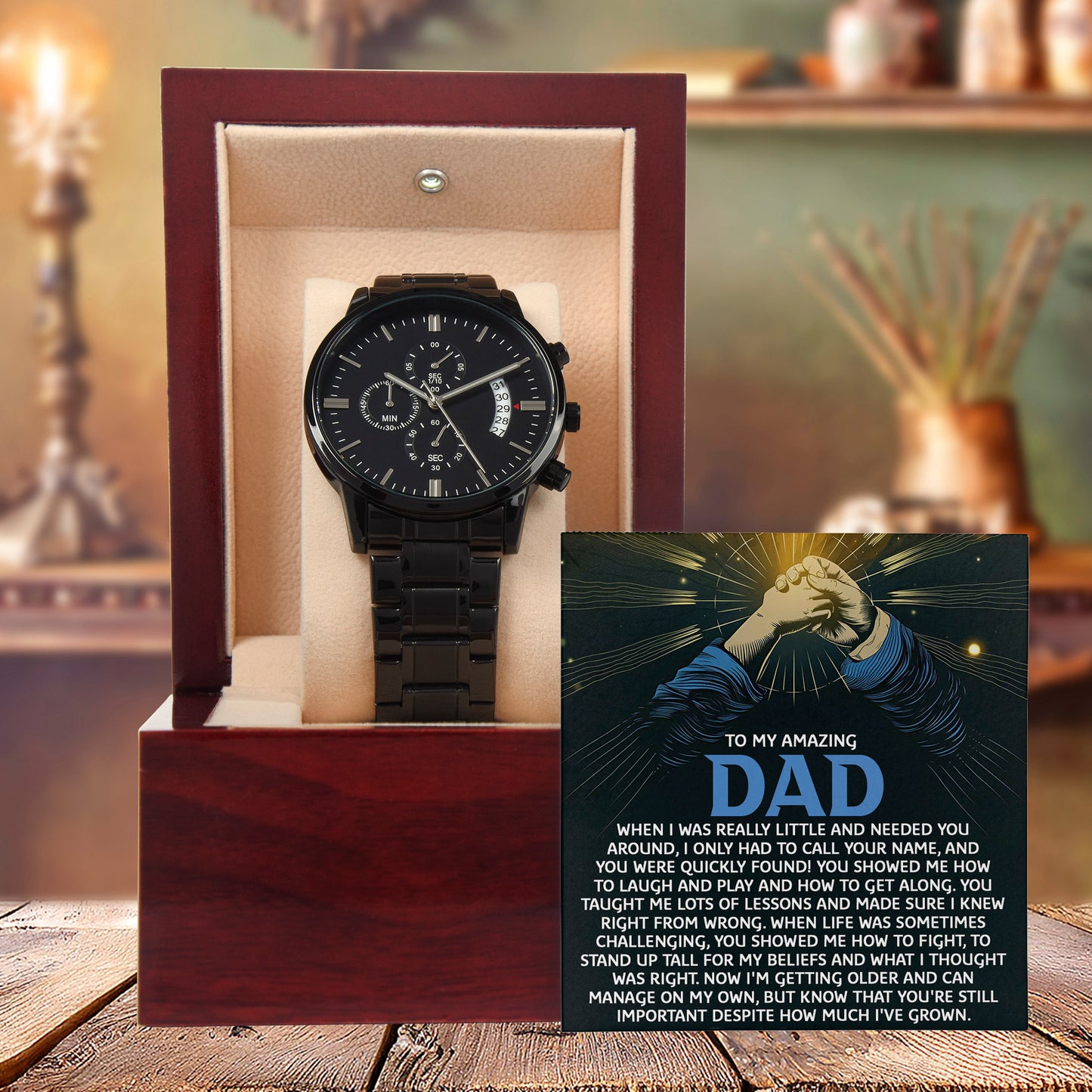 To My Amazing Dad Chronograph Watch Gift | Meaningful Father's Day Watch from Son or Daughter - Timepiece with Heartfelt Message | Unique Birthday or Christmas Gift for Dad - Mallard Moon Gift Shop