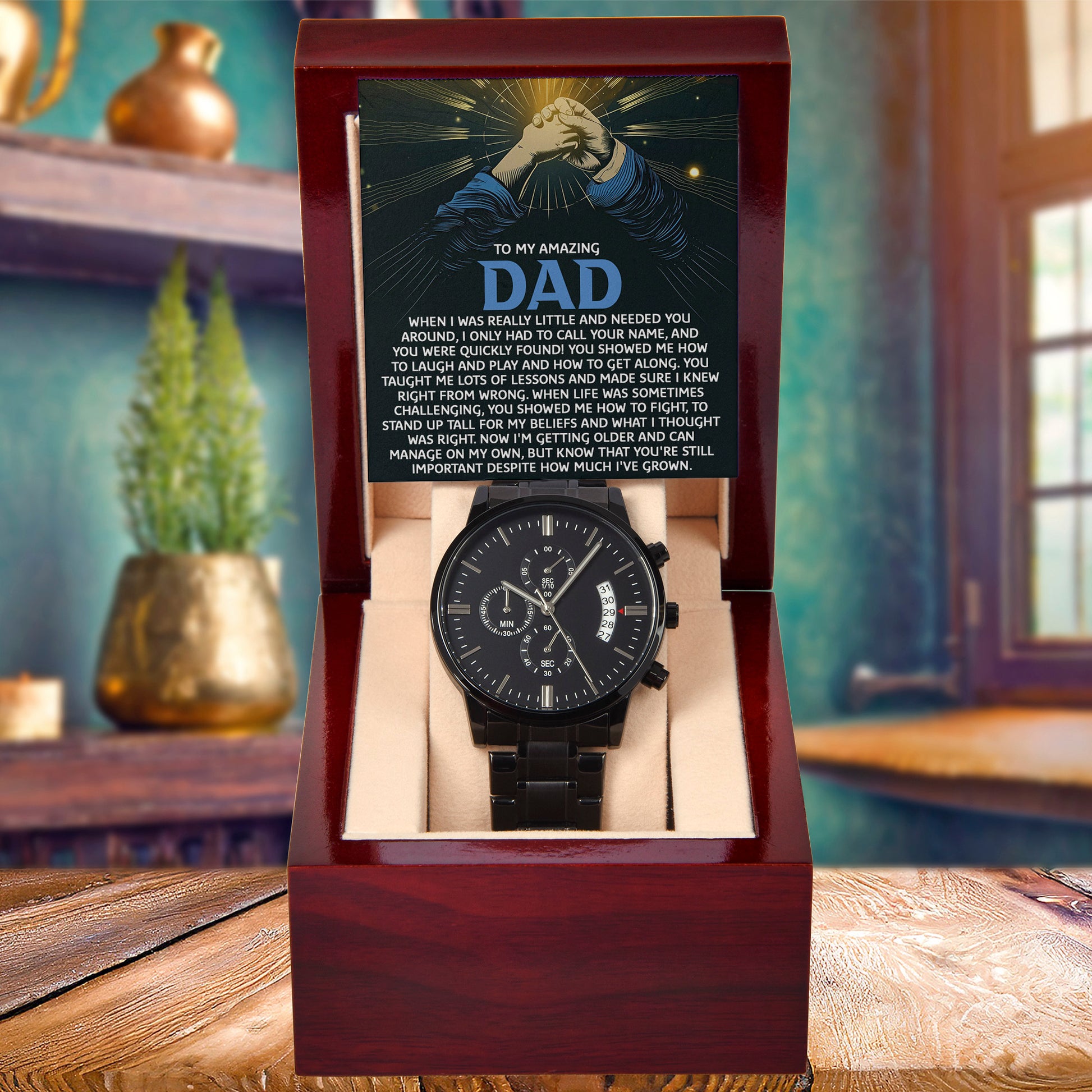 To My Amazing Dad Chronograph Watch Gift | Meaningful Father's Day Watch from Son or Daughter - Timepiece with Heartfelt Message | Unique Birthday or Christmas Gift for Dad - Mallard Moon Gift Shop