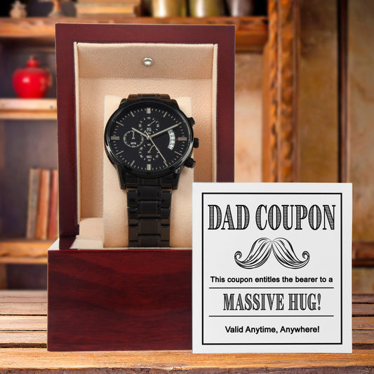 Gift for Dad - Coupon for Massive Hug - Black Chronograph Watch - Mallard Moon Gift Shop