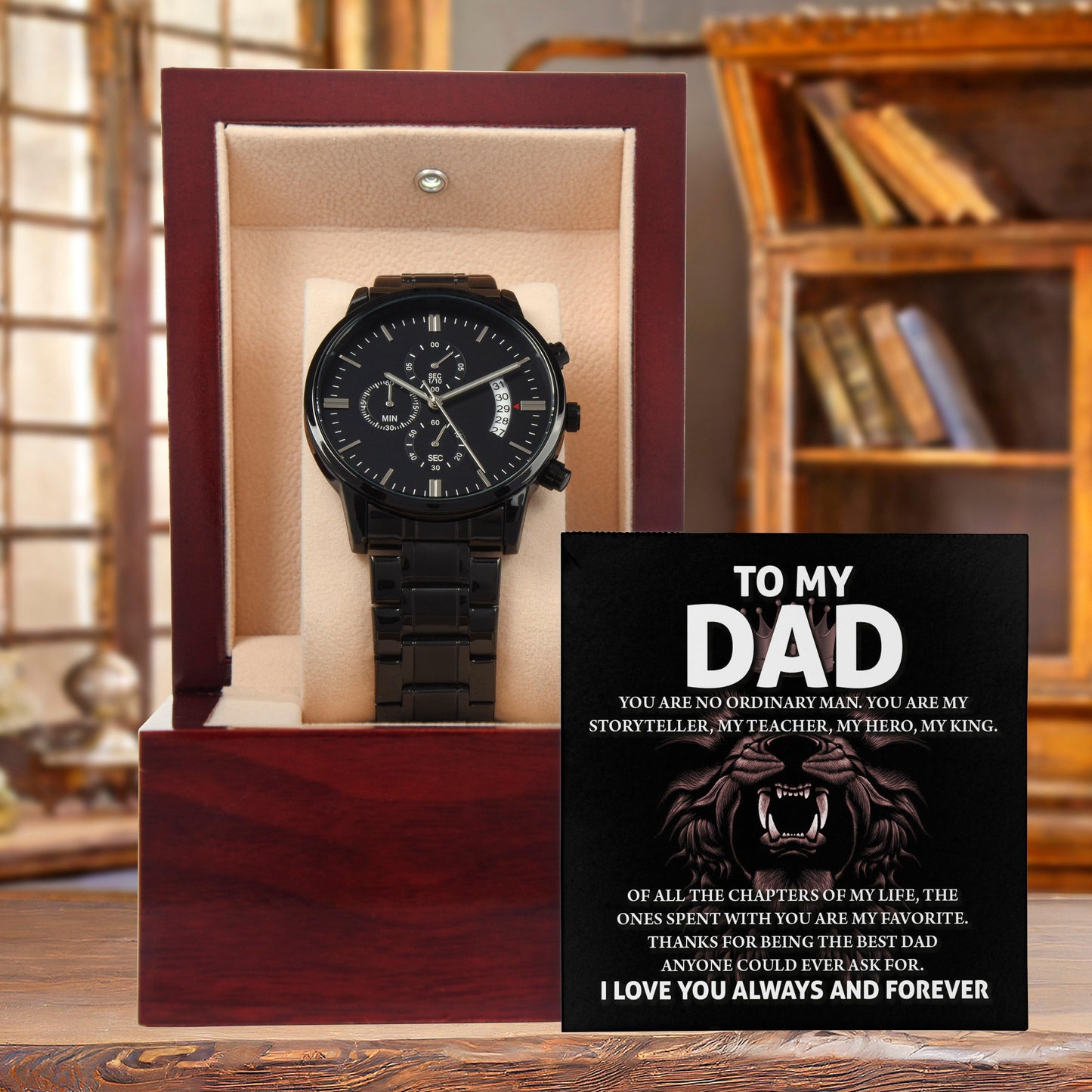 Gift for Dad - My Storyteller - Black Chronograph Watch - Mallard Moon Gift Shop