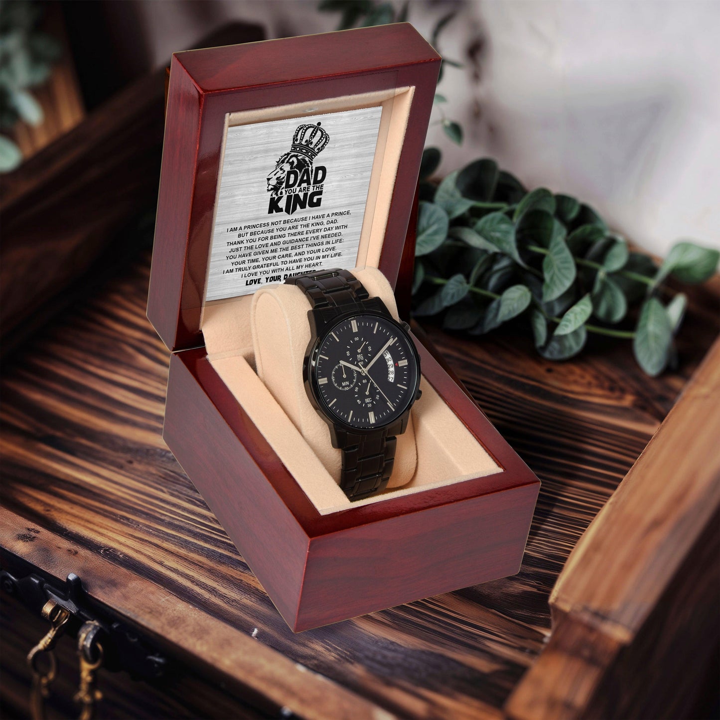 Dad - You are the King, Gift from Daughter - Black Chronograph Watch - Mallard Moon Gift Shop