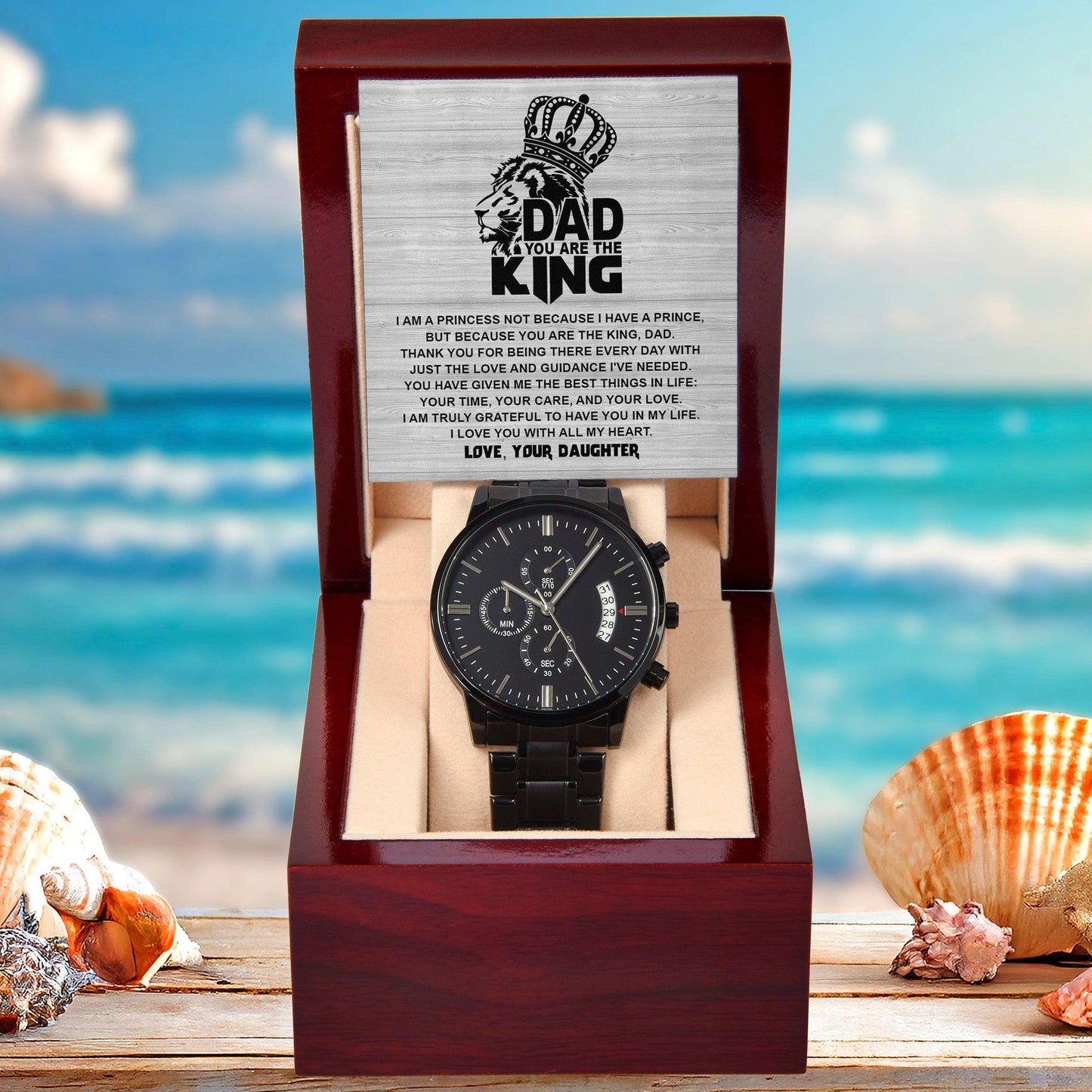 Dad - You are the King, Gift from Daughter - Black Chronograph Watch - Mallard Moon Gift Shop