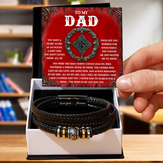 To My Dad Vegan Leather Bracelet Birthday, Father's Day Gift with Celtic-Inspired “Ocean Heart” Message Card - Mallard Moon Gift Shop