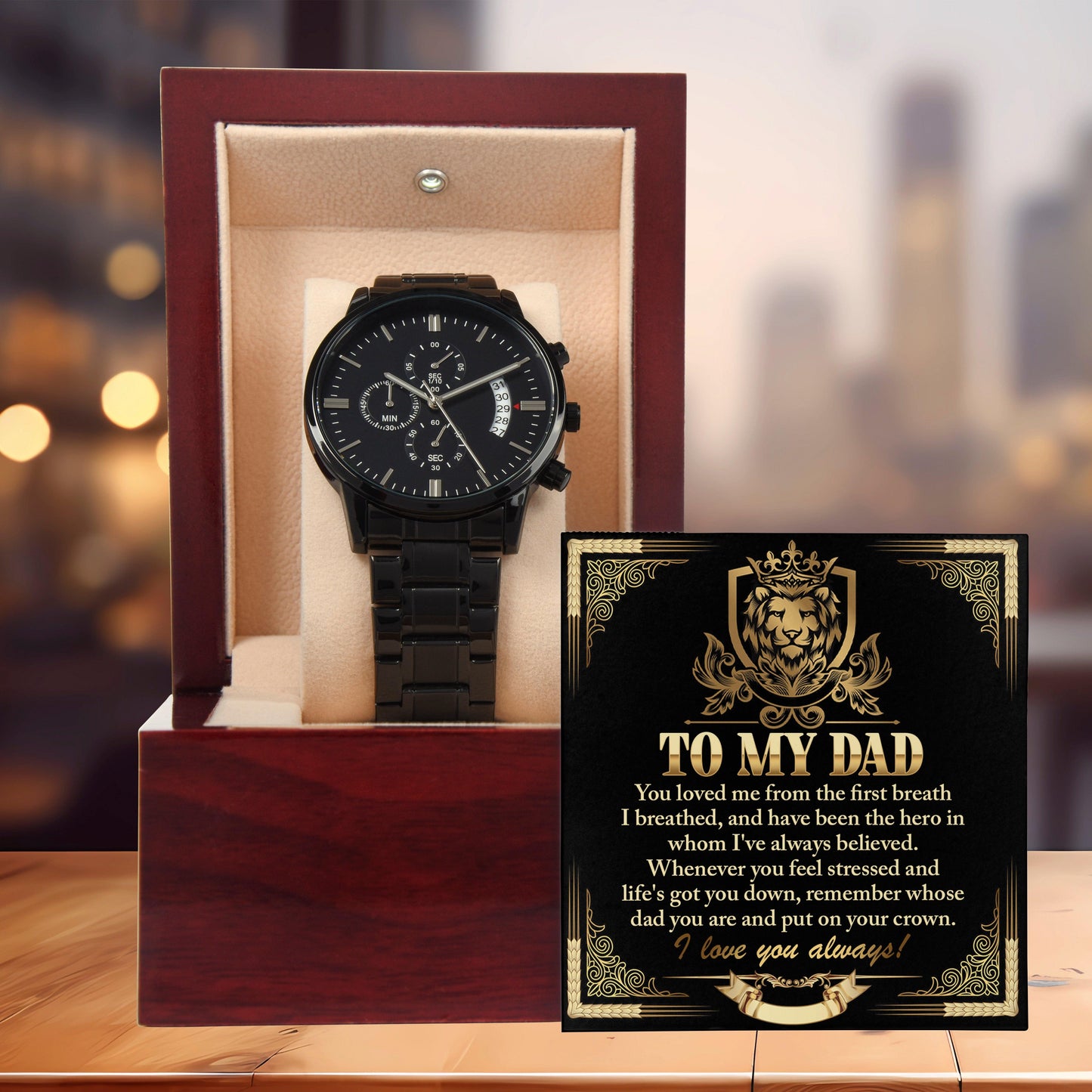 Dad Gift - Put On Your Crown Black Chronograph Watch - Mallard Moon Gift Shop