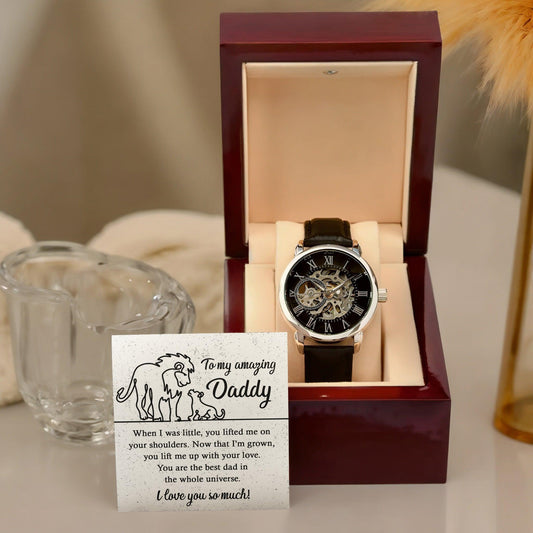 Dad Gift -You Lift My Up With Love Lion and Cub Men's Openwork Watch with Gift Box - Mallard Moon Gift Shop