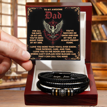To My Awesome Dad Vegan Leather Bracelet  Birthday, Father's Day Gift with Norse-Inspired “Always Present Guide" Message Card - - Mallard Moon Gift Shop