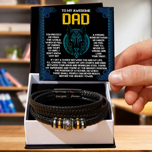 My Warrior Dad - Father's Day Gift for Dad - Men's Braided Vegan Leather Bracelet with Quiet Strength Warrior Message Card - Mallard Moon Gift Shop