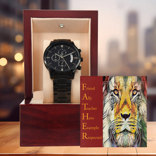 Dad Gift - Friend Ally Teacher Hero Example Respected - Black Chronograph Watch - Mallard Moon Gift Shop