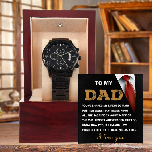 Dad Gift I Am Proud To Have You as My Dad Black Chronograph Watch - Mallard Moon Gift Shop