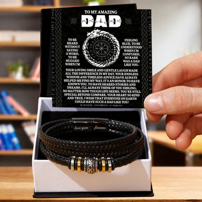 To My Amazing Dad Silent Understanding Viking Compass Leather Bracelet Gift | Thoughtful Father's Day or Birthday Present for Dad from Son or Daughter - Mallard Moon Gift Shop