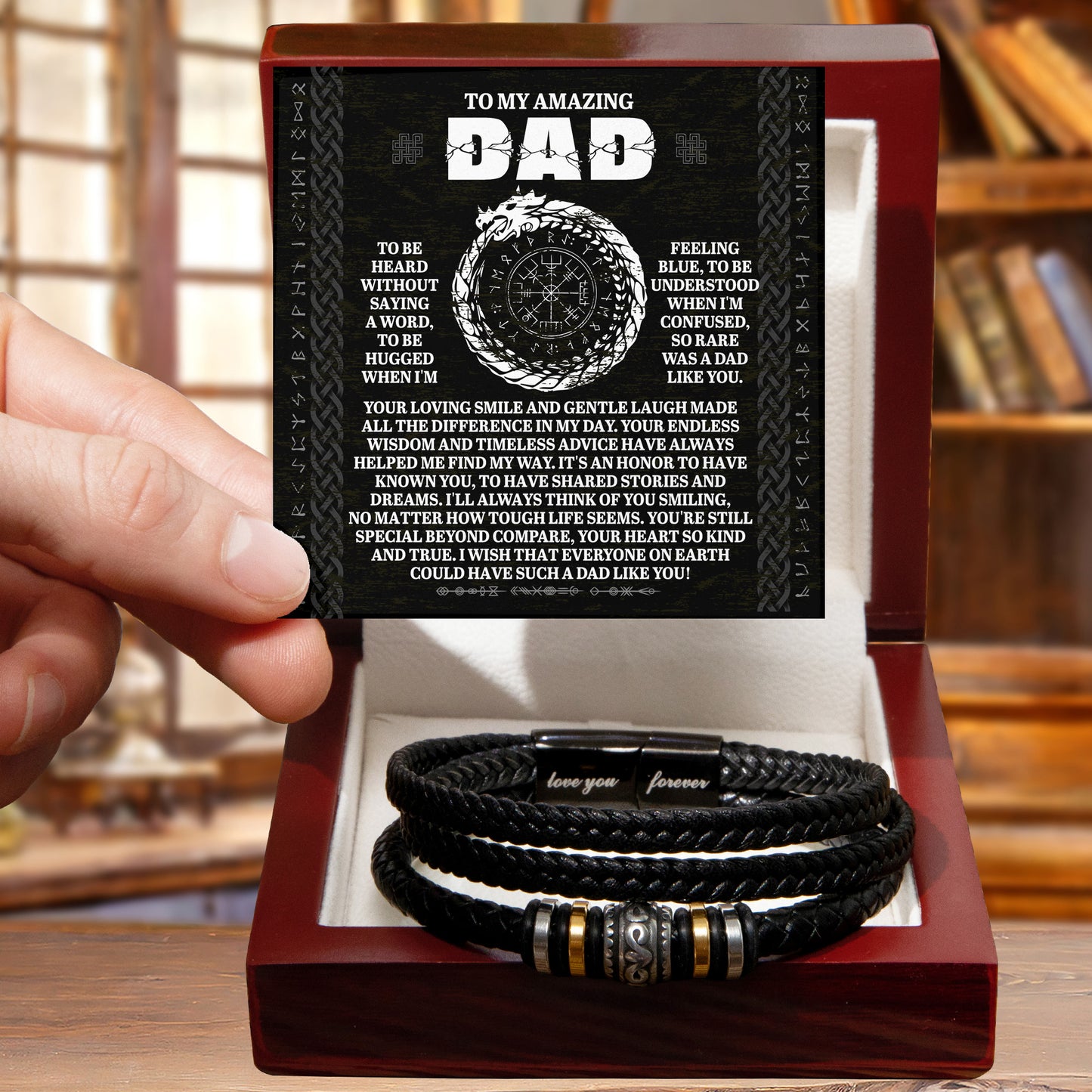 To My Amazing Dad Silent Understanding Viking Compass Leather Bracelet Gift | Thoughtful Father's Day or Birthday Present for Dad from Son or Daughter - Mallard Moon Gift Shop