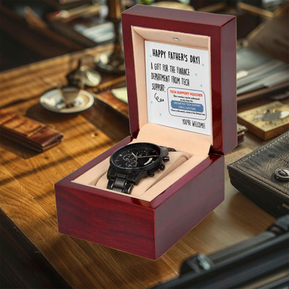 Dad Gift - Tech Support Voucher - Black Chronograph Watch - Mallard Moon Gift Shop