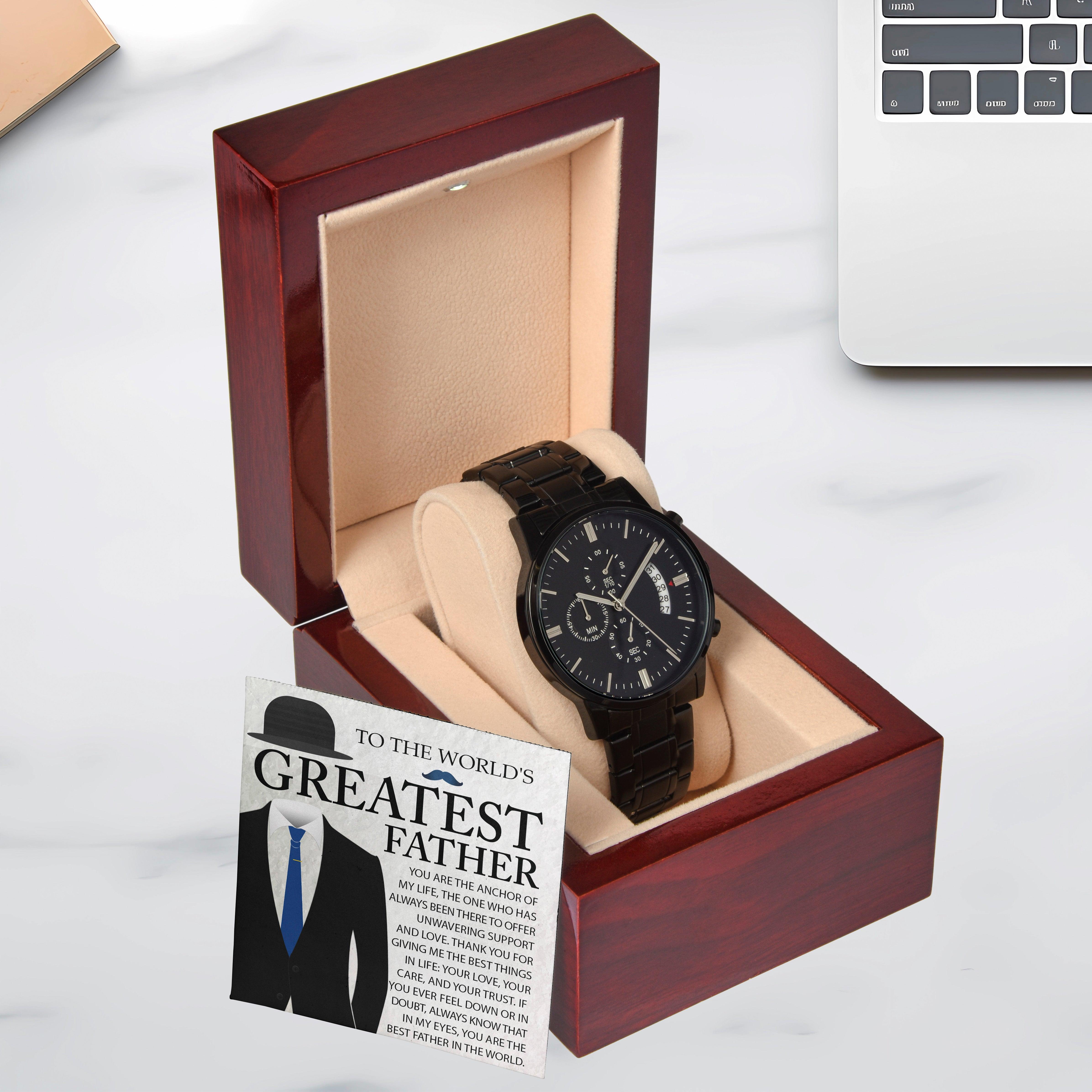 Dad Gift - You Are The Anchor in my Life - Black Chronograph Watch - Mallard Moon Gift Shop