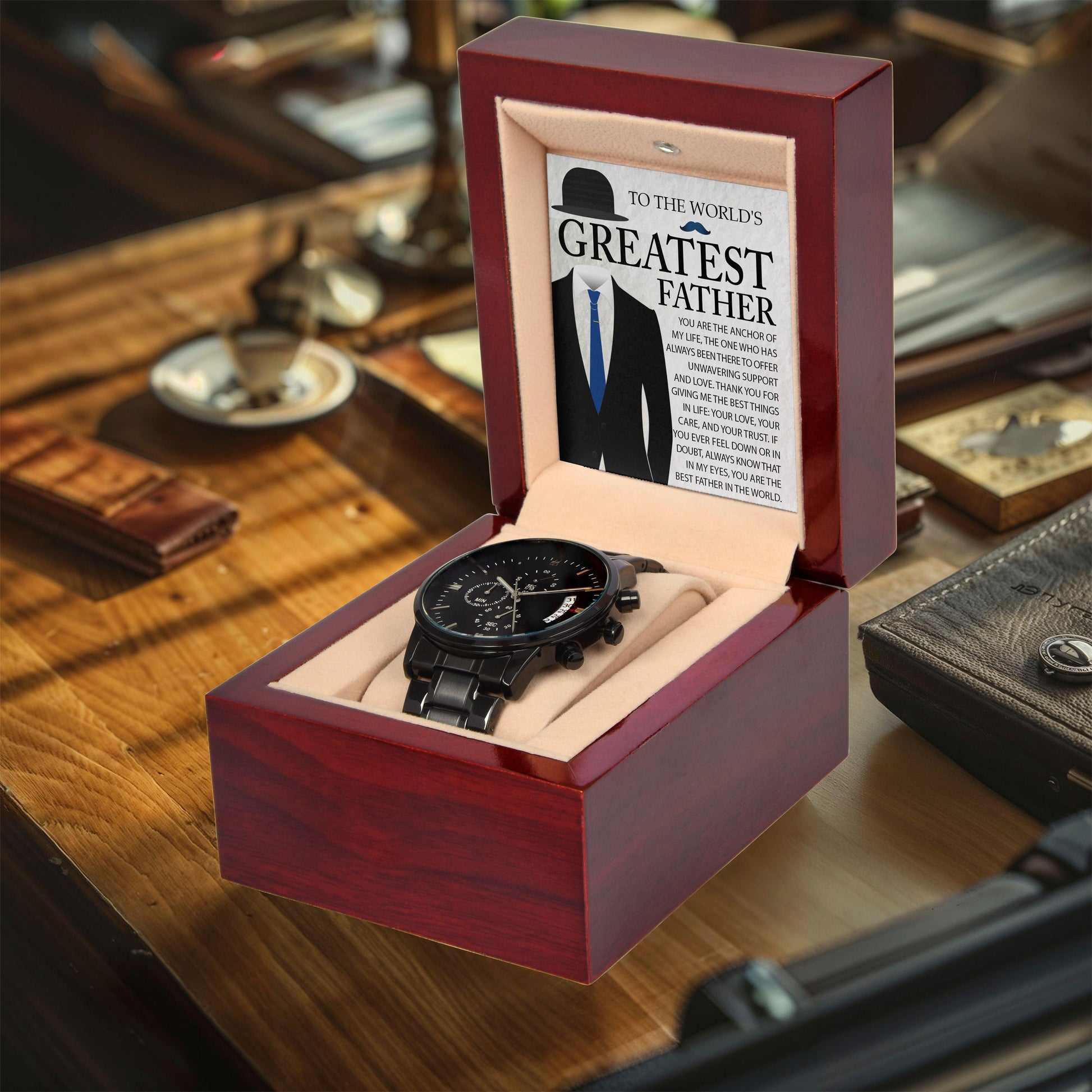 Dad Gift - You Are The Anchor in my Life - Black Chronograph Watch - Mallard Moon Gift Shop