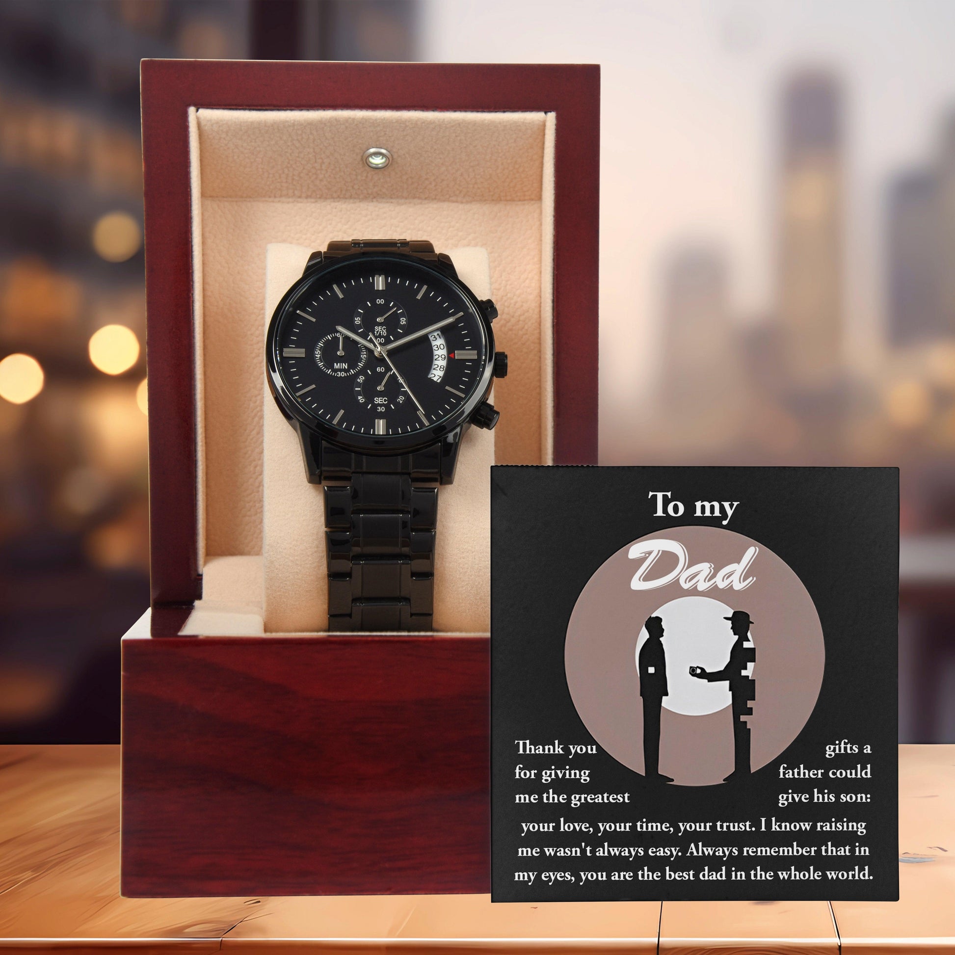 Dad Gift -The Greatest Gifts- Your Love, Time and Trust Black Chronograph Watch - Mallard Moon Gift Shop