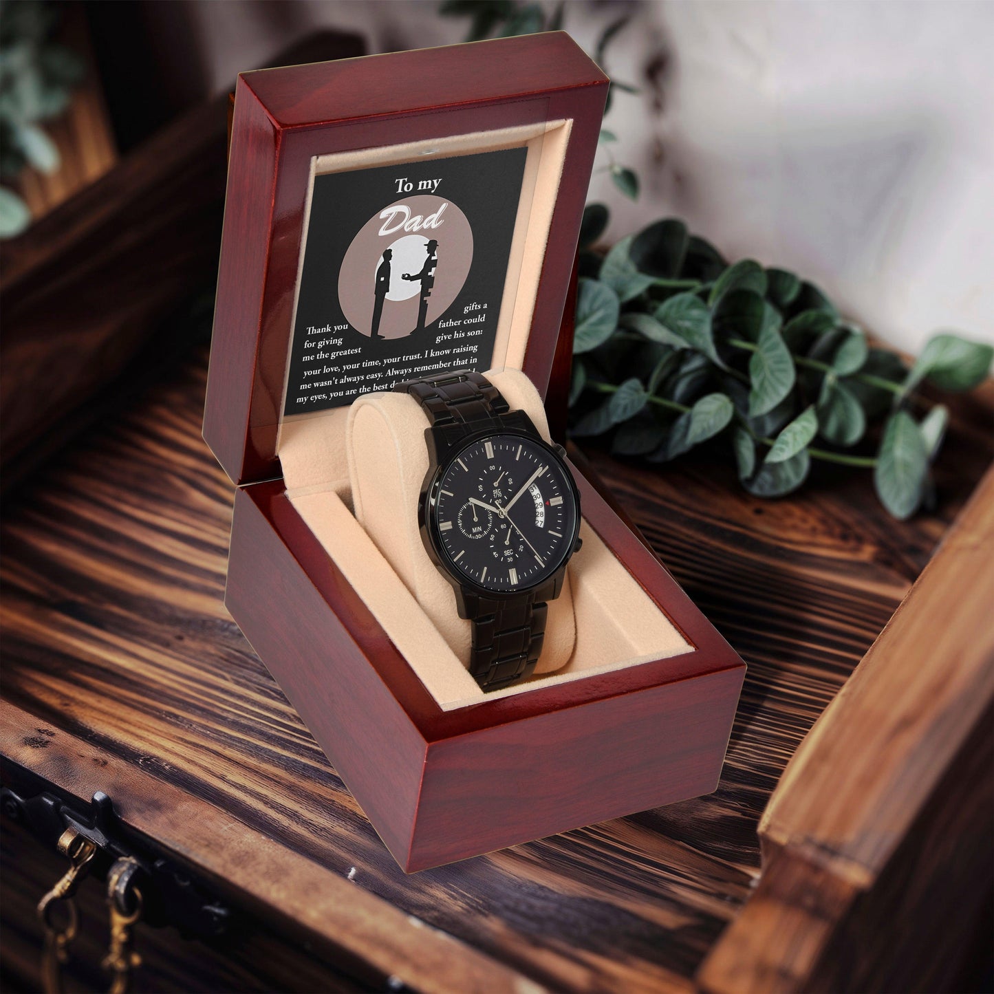 Dad Gift -The Greatest Gifts- Your Love, Time and Trust Black Chronograph Watch - Mallard Moon Gift Shop