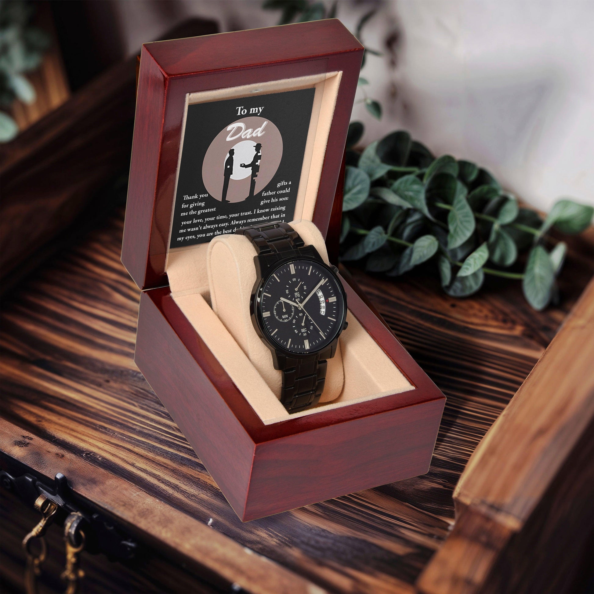 Dad Gift -The Greatest Gifts- Your Love, Time and Trust Black Chronograph Watch - Mallard Moon Gift Shop