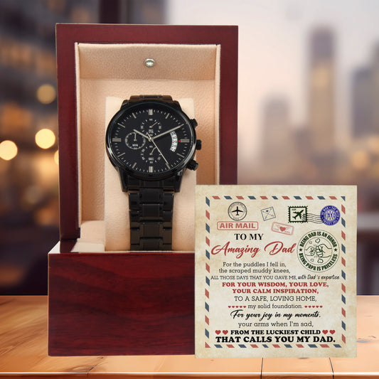 Air Mail Letter to Dad Chronograph Watch - From the Luckiest Child - Birthday, Father's Day Gift - Mallard Moon Gift Shop