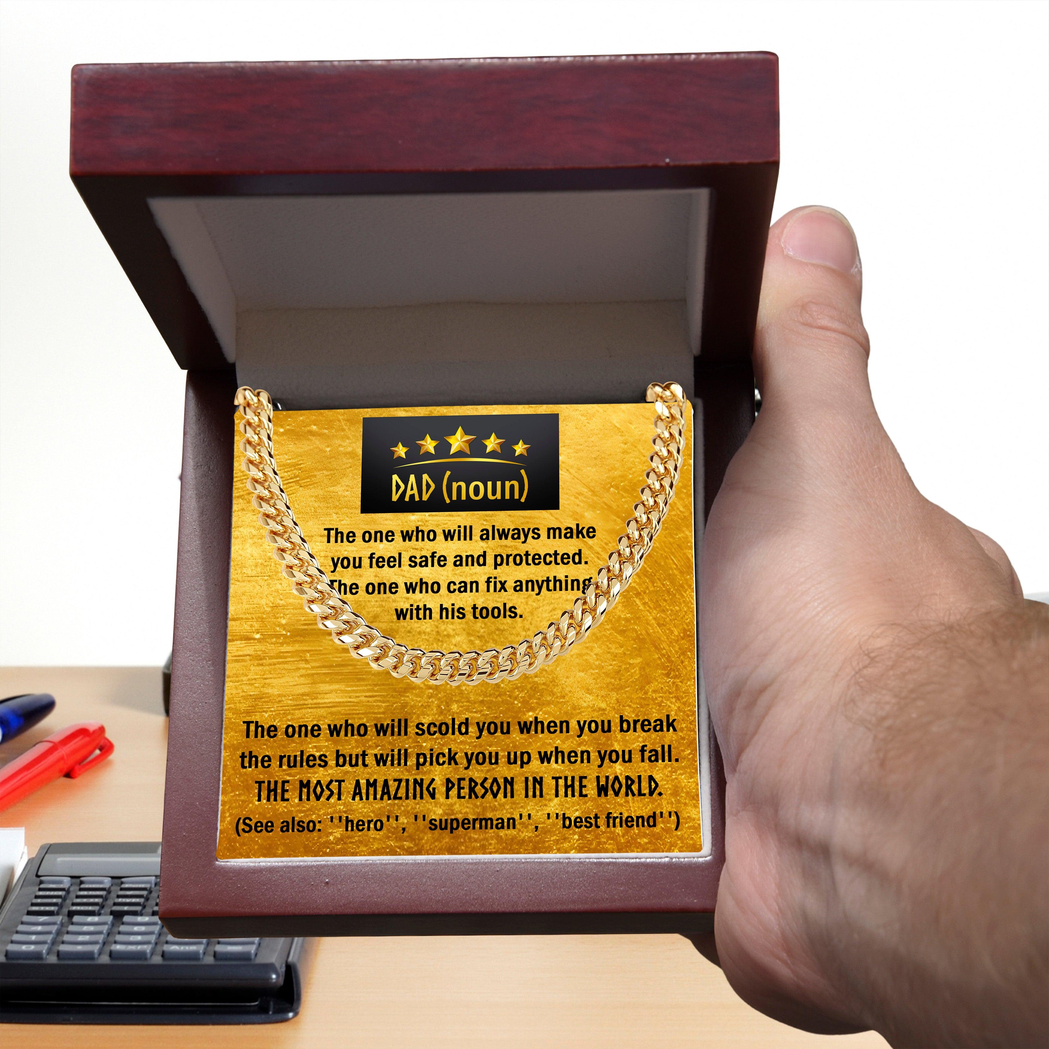 Dad Gift - Dad Noun, See Also Hero, Best Friend Cuban Chain Link Necklace with Gift Box - Mallard Moon Gift Shop