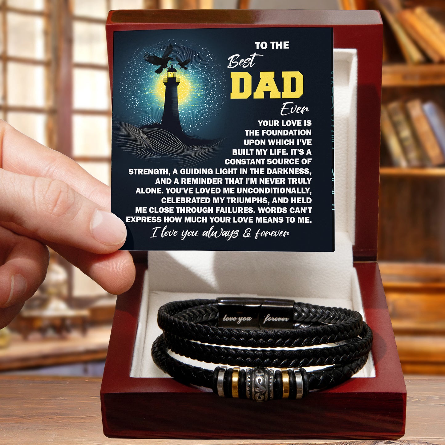 To the Best Dad Ever- Men's Braided Leather Bracelet - Your Love is the Foundation - Birthday, Father's Day Gift - Mallard Moon Gift Shop
