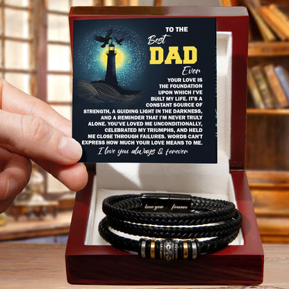 To the Best Dad Ever- Men's Braided Leather Bracelet - Your Love is the Foundation - Birthday, Father's Day Gift - Mallard Moon Gift Shop
