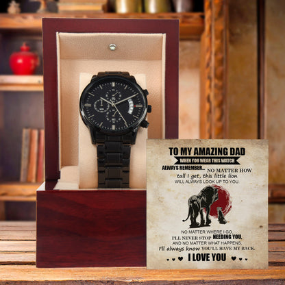 Dad Gift - This Little Lion Will Always Look Up to You - Black Chronograph Watch - Mallard Moon Gift Shop