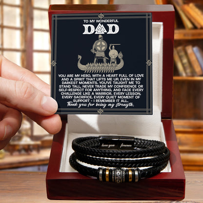 Dad - You are my Hero - Braided Vegan Leather Bracelet with Viking Heartfelt Message Card Birthday, Father's Day, Christmas Gift - Mallard Moon Gift Shop