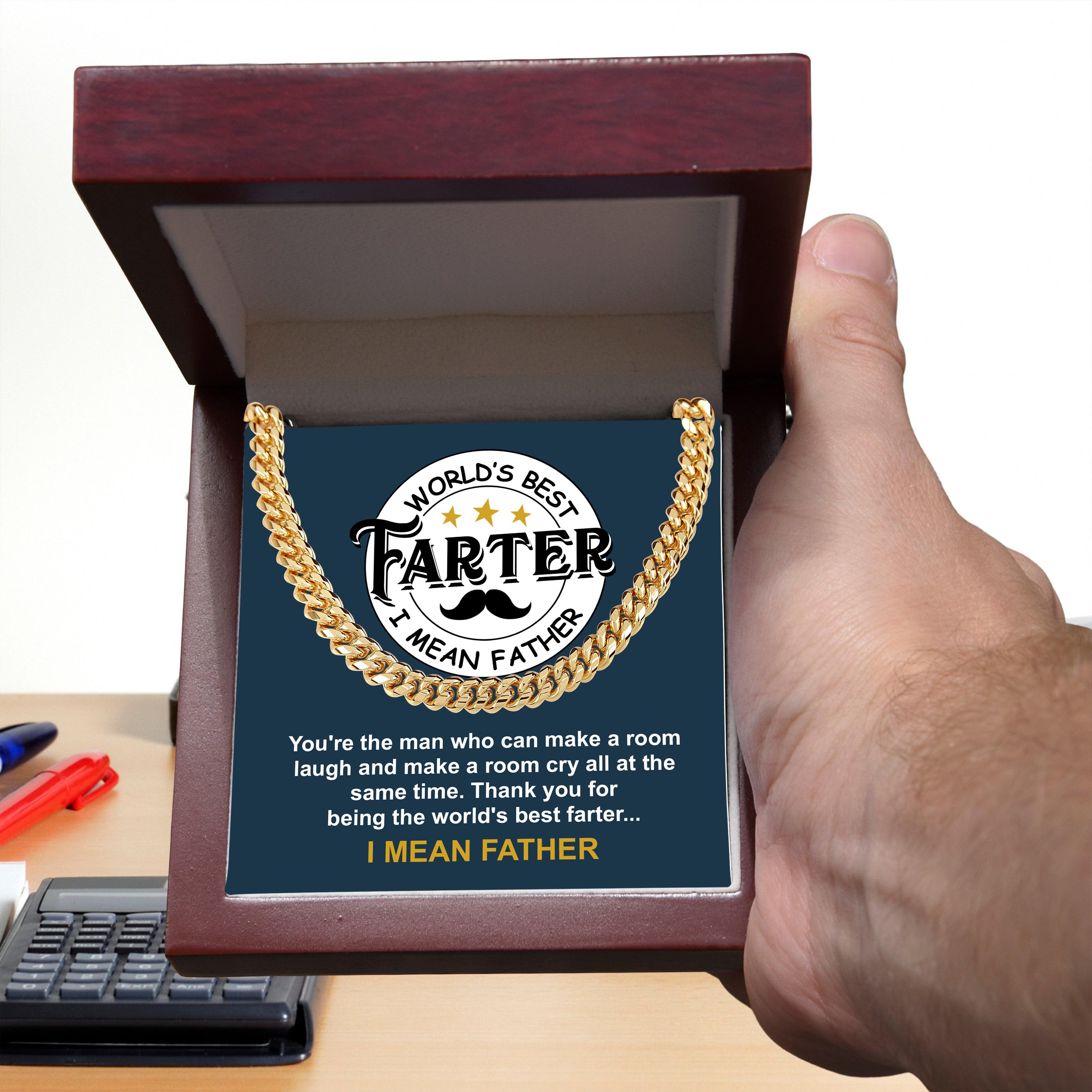 Dad - World's Best Farter Cuban Chain Link Necklace with Gift Box - Mallard Moon Gift Shop