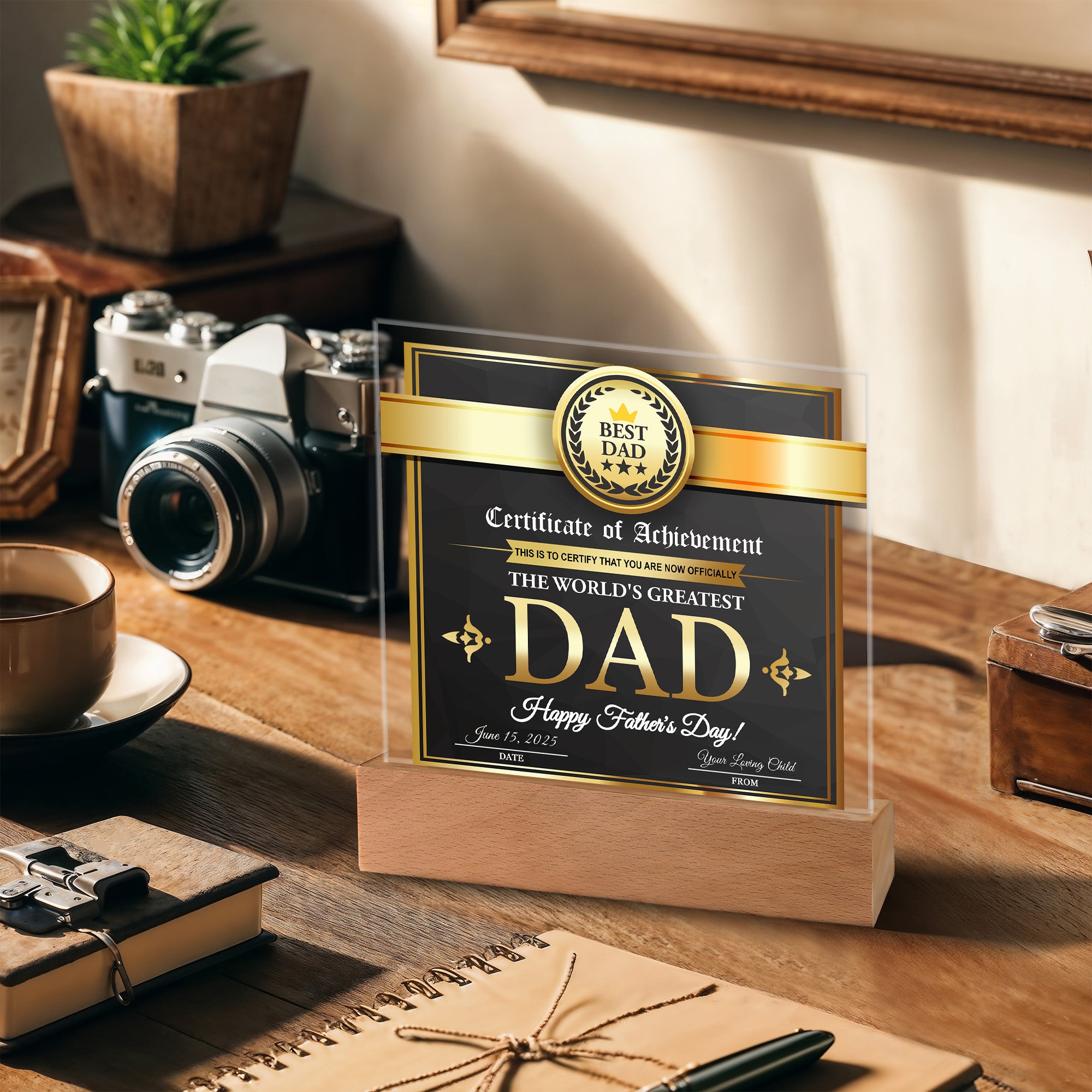 Certificate of Achievement for the World's Greatest Dad Personalized Acrylic Plaque - Mallard Moon Gift Shop
