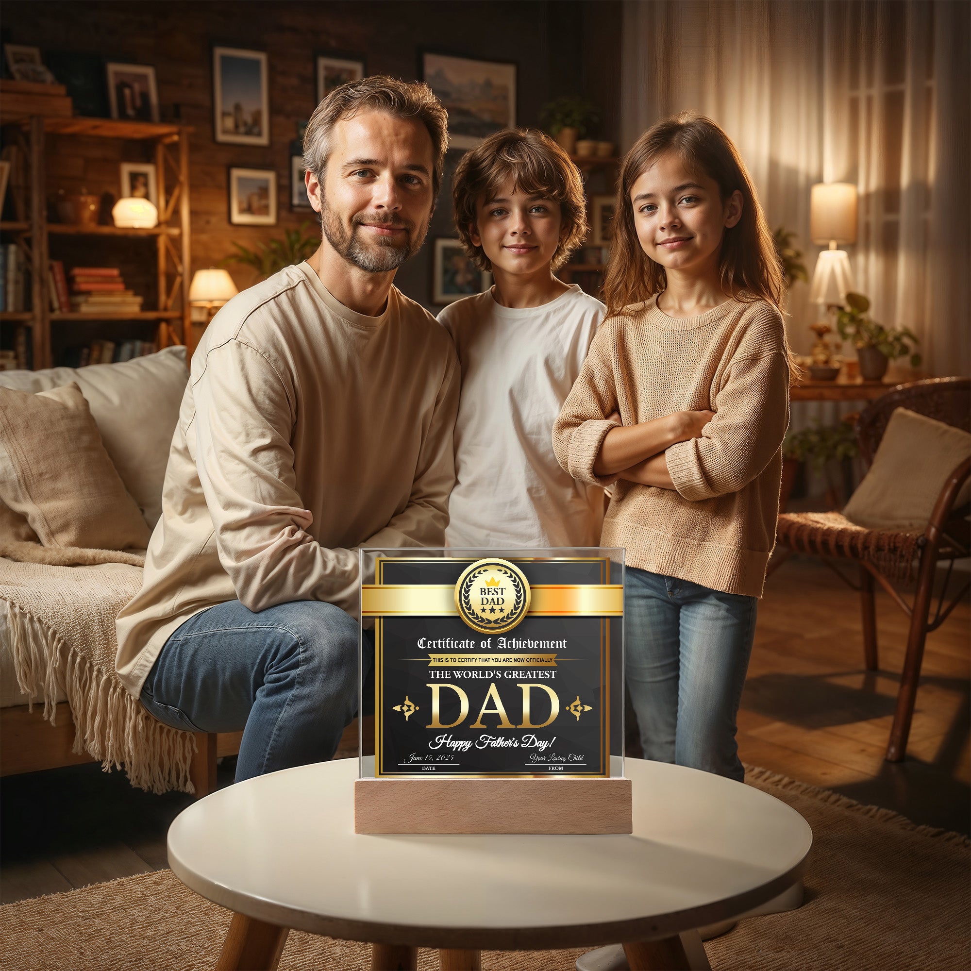 Certificate of Achievement for the World's Greatest Dad Personalized Acrylic Plaque - Mallard Moon Gift Shop