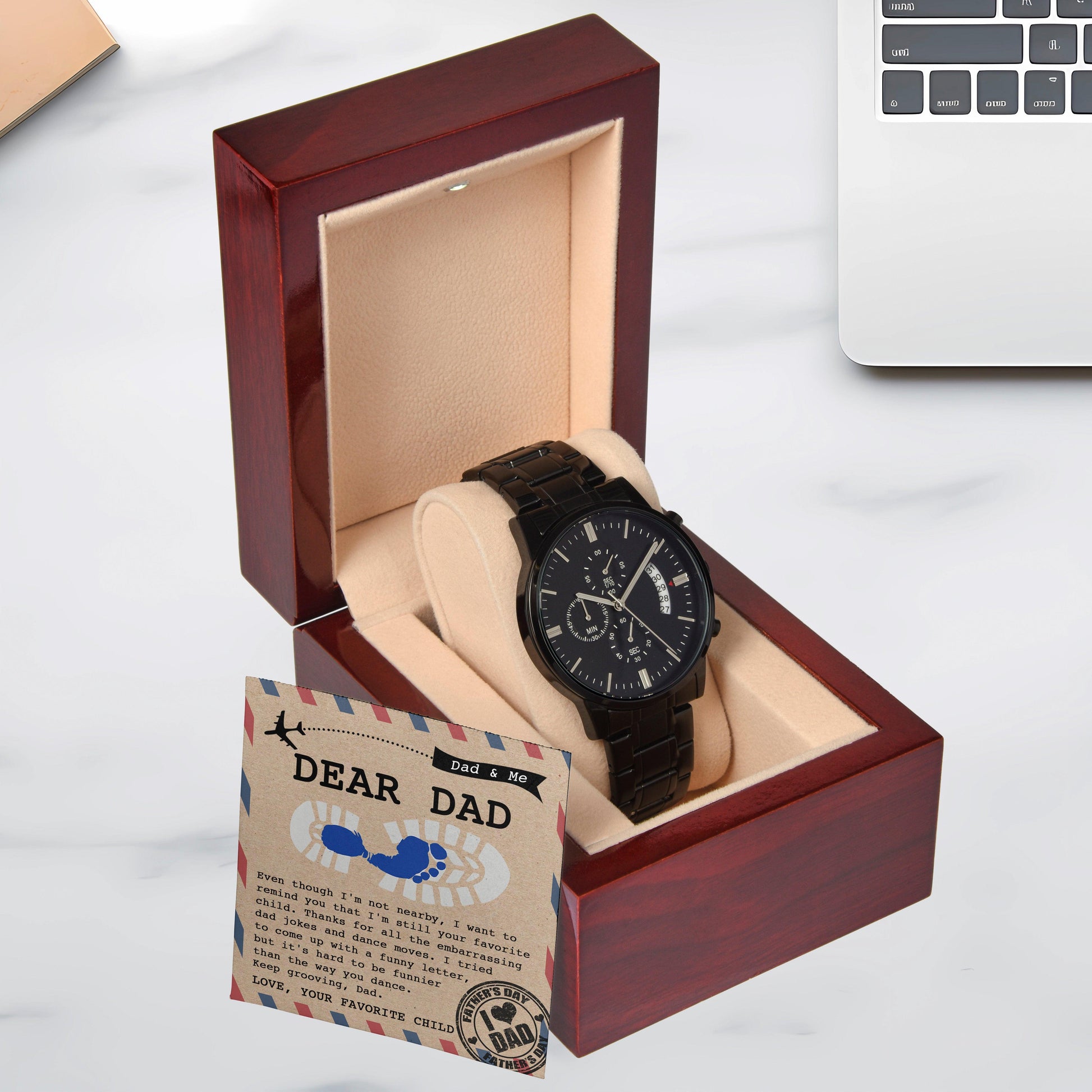 Dad Gift - Thanks for All The Embarrassing Dad Jokes and Dance Moves - Your Favorite Child - Black Chronograph Watch - Mallard Moon Gift Shop