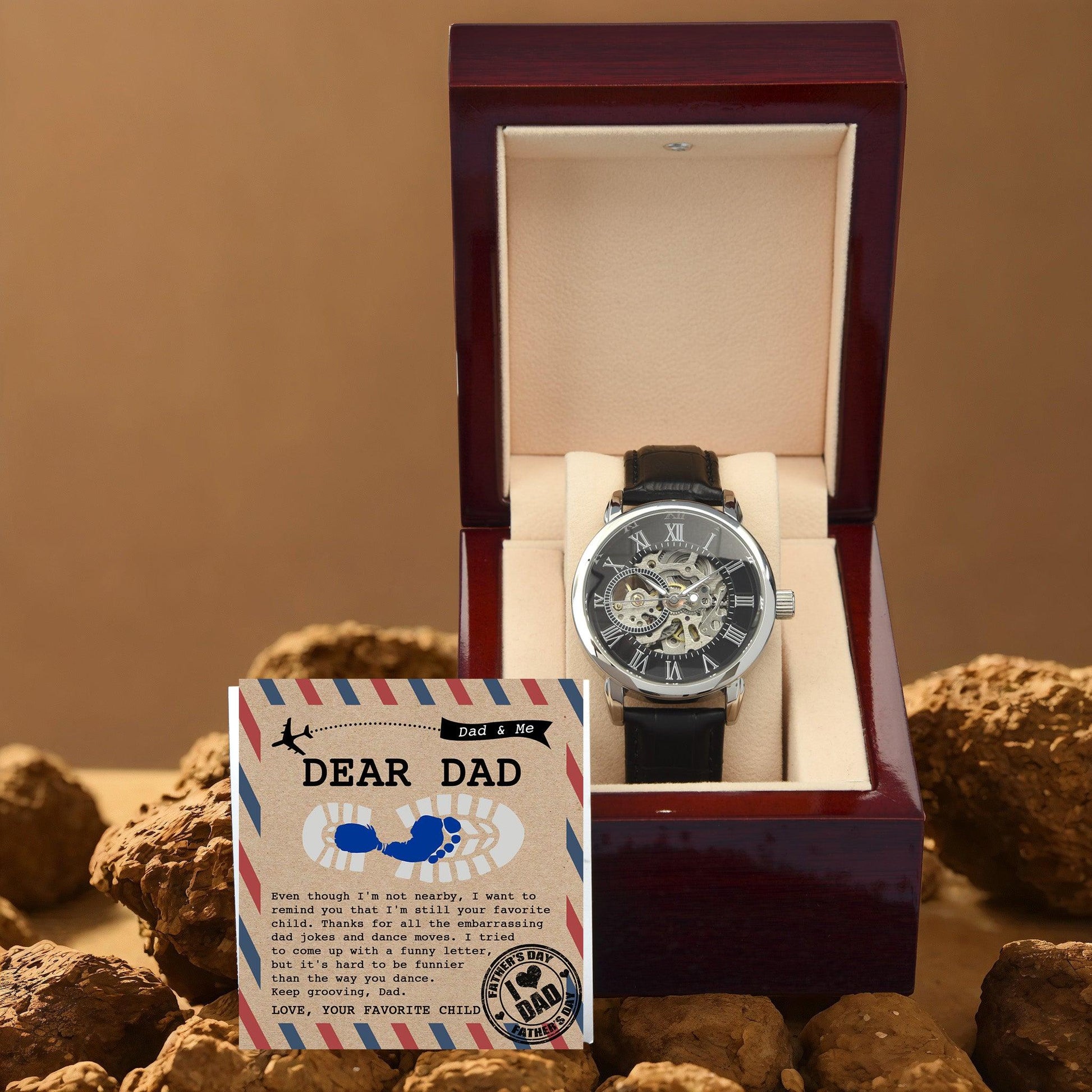 Dad Gift -Thanks for All The Embarrassing Dad Jokes and Dance Moves - Your Favorite Child Men's Openwork Watch with Gift Box - Mallard Moon Gift Shop