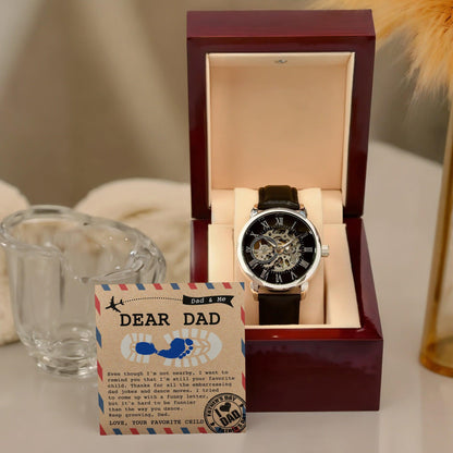 Dad Gift -Thanks for All The Embarrassing Dad Jokes and Dance Moves - Your Favorite Child Men's Openwork Watch with Gift Box - Mallard Moon Gift Shop