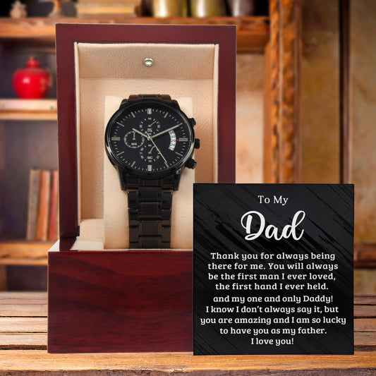 Dad - Your Hand was The First Hand I Held Black Chronograph Watch - Mallard Moon Gift Shop