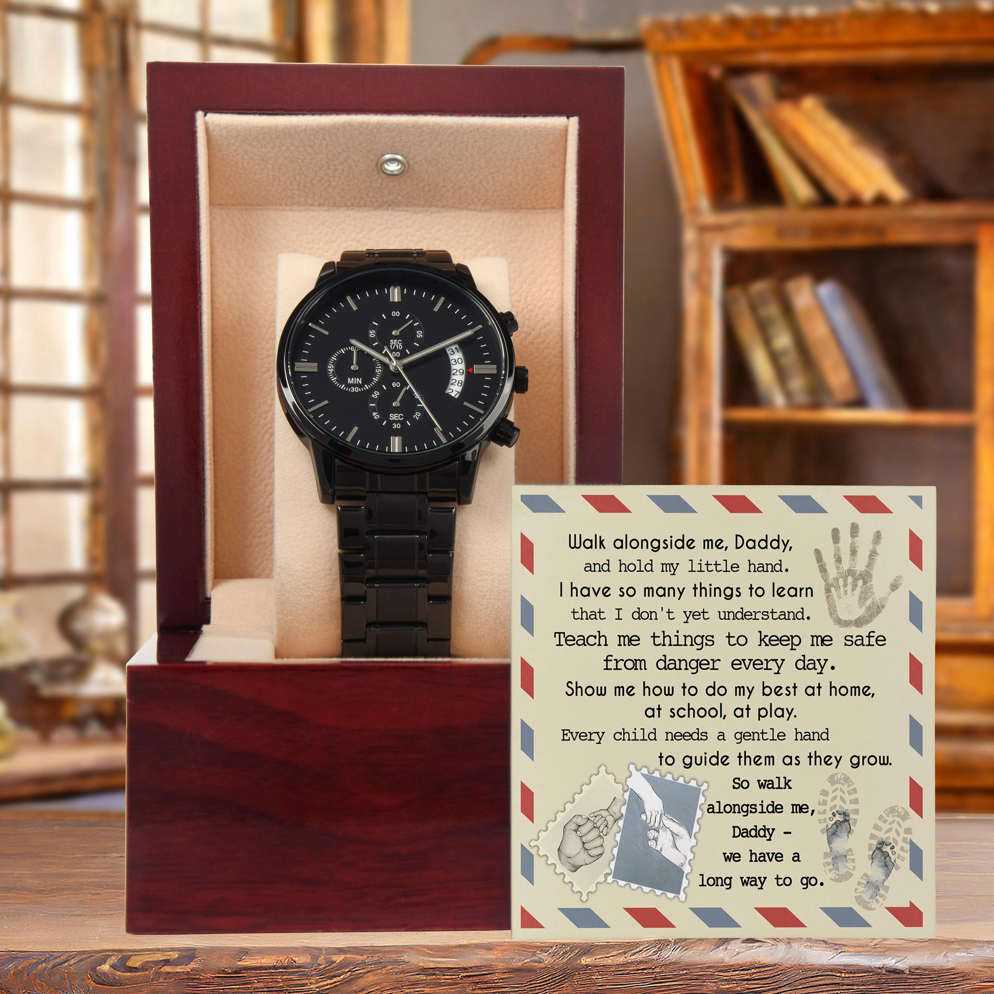 Daddy - Walk Alongside Me - Black Chronograph Watch - Mallard Moon Gift Shop