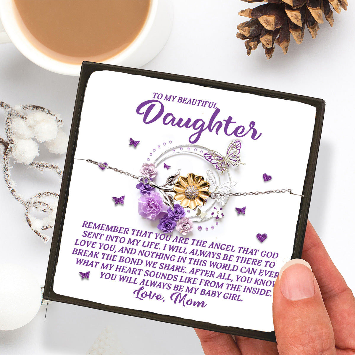 Daughter Gift from Mom – You Are the Angel God Sent Into My Life – Sunflower Bracelet With Message Card - Mallard Moon Gift Shop